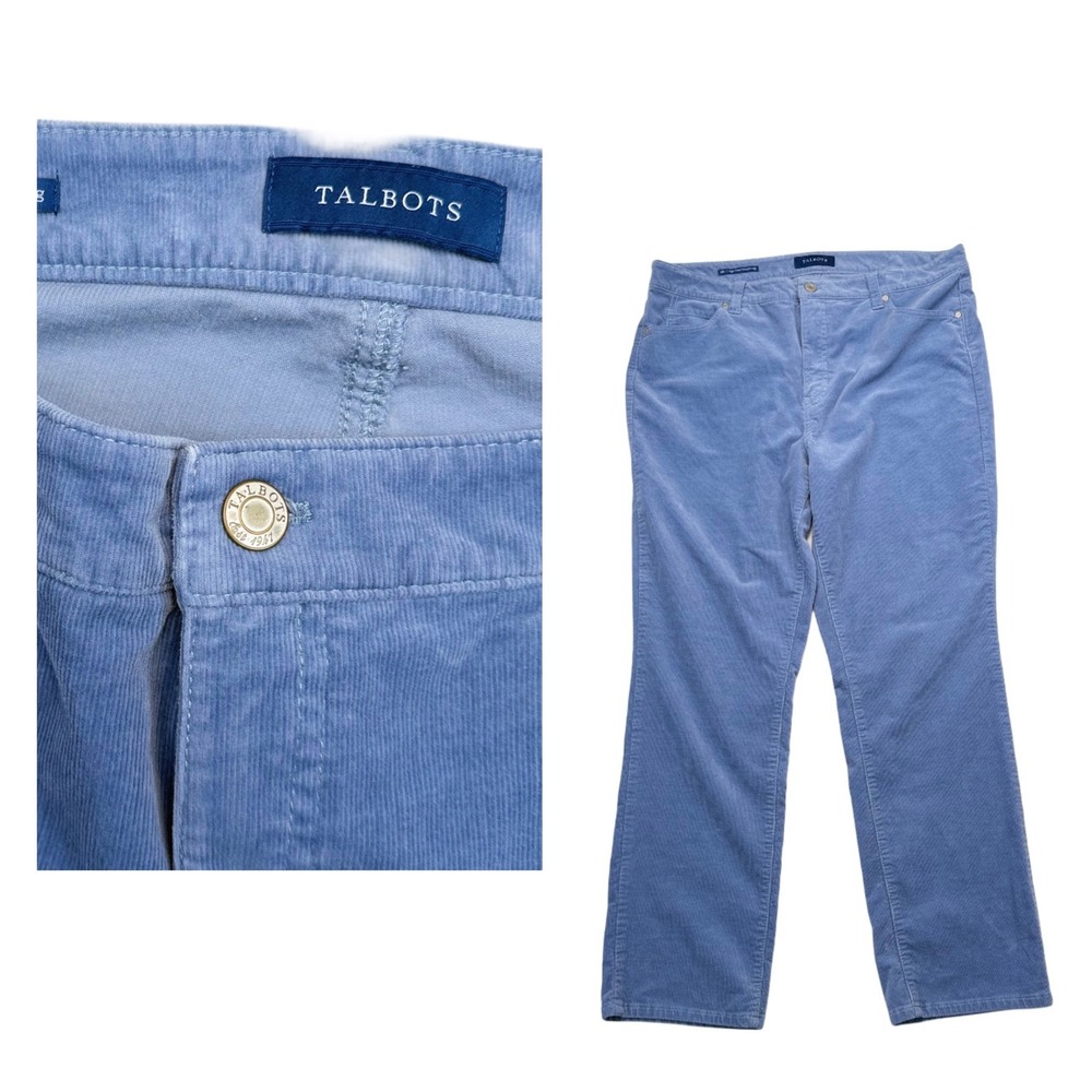 Talbots High Waist Straight Leg Corduroy Pants Womens 14P Periwinkle Blue Preppy